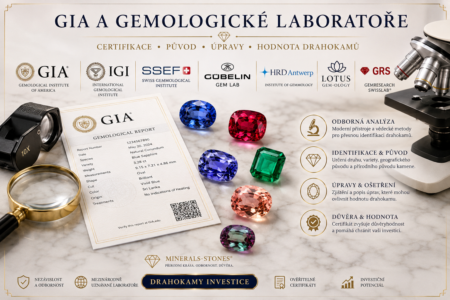 GIA a gemologické laboratoře: certifikace investičních drahokamů